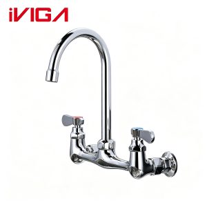 VIGA 2319300 chrome wall mount double handle commercial kitchen bar faucet white background