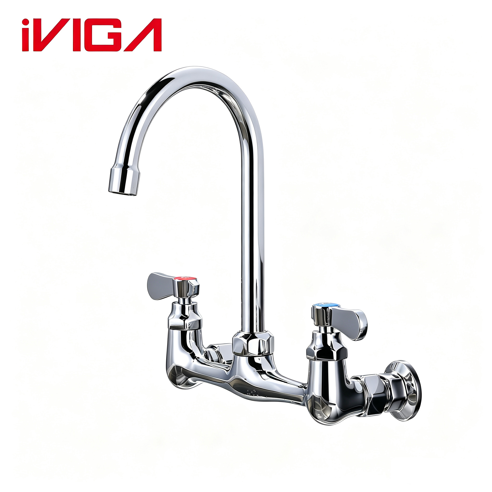 2319300 Wall Mount Double Handle Commercial Kitchen Bar Faucet Chrome 360° Swivel Spout