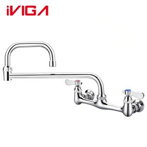 VIGA 2319500 chrome commercial kitchen wall mount faucet foldable rotating swing arm white background