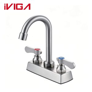 VIGA 2319800 dual handle commercial bar kitchen faucet brushed nickel white background