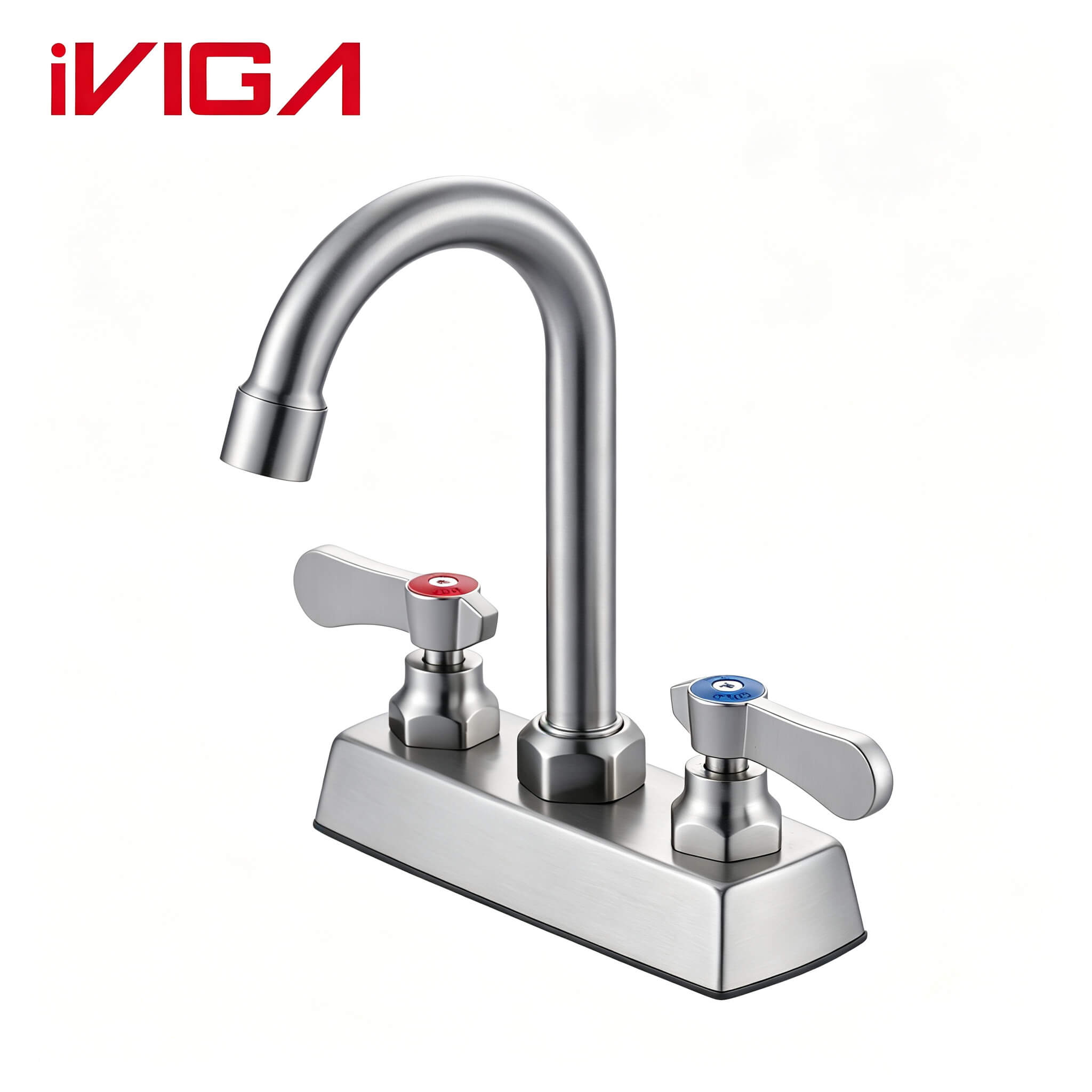 2319800 Brushed Nickel Dual Handle Commercial Bar Kitchen Faucet, 360° Rotate High‑Arc Spout Deck Mount Sink Tap 1 - - 1