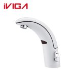 VIGA 49111501LW white touchless sensor faucet automatic bathroom sink faucet on pure white background