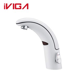 VIGA 49111501LW white touchless sensor faucet automatic bathroom sink faucet on pure white background VIGA 49111501LW white touchless sensor faucet automatic bathroom sink faucet on pure white background