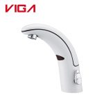 VIGA 49111501LW white touchless sensor faucet automatic bathroom sink faucet on pure white background
