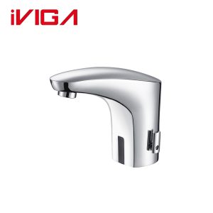 VIGA 49111601CH compact low‑arc chrome touchless sensor faucet automatic bathroom sink faucet on pure white background