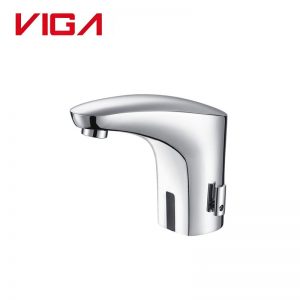 VIGA 49111601CH compact low‑arc chrome touchless sensor faucet automatic bathroom sink faucet on pure white background