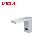 VIGA 49252104 modern square chrome touchless sensor faucet automatic bathroom sink faucet on pure white background