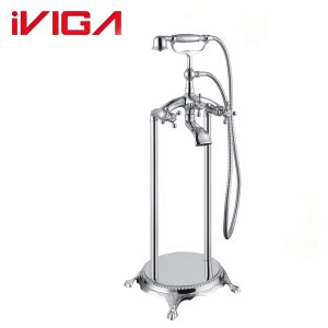 VIGA 79460301CH chrome vintage freestanding bathtub faucet floor mount tub filler with handheld shower on white background