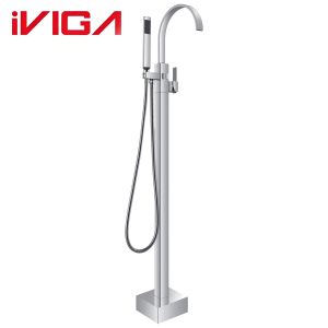 VIGA 79460901CH chrome freestanding bathtub faucet floor standing tub filler with handheld shower white background product image