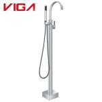 VIGA 79460901CH chrome freestanding bathtub faucet floor standing tub filler with handheld shower white background product image