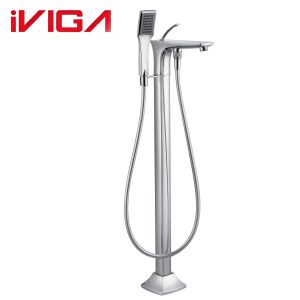 VIGA 79461201CH polished chrome freestanding bathtub faucet modern floor‑standing tub filler with handheld shower pure‑white background product photo VIGA 79461201CH polished chrome freestanding bathtub faucet modern floor‑standing tub filler with handheld shower pure‑white background product photo