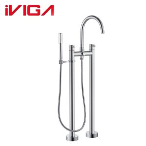 VIGA 79461401CH chrome freestanding tub filler faucet with handheld shower on white background