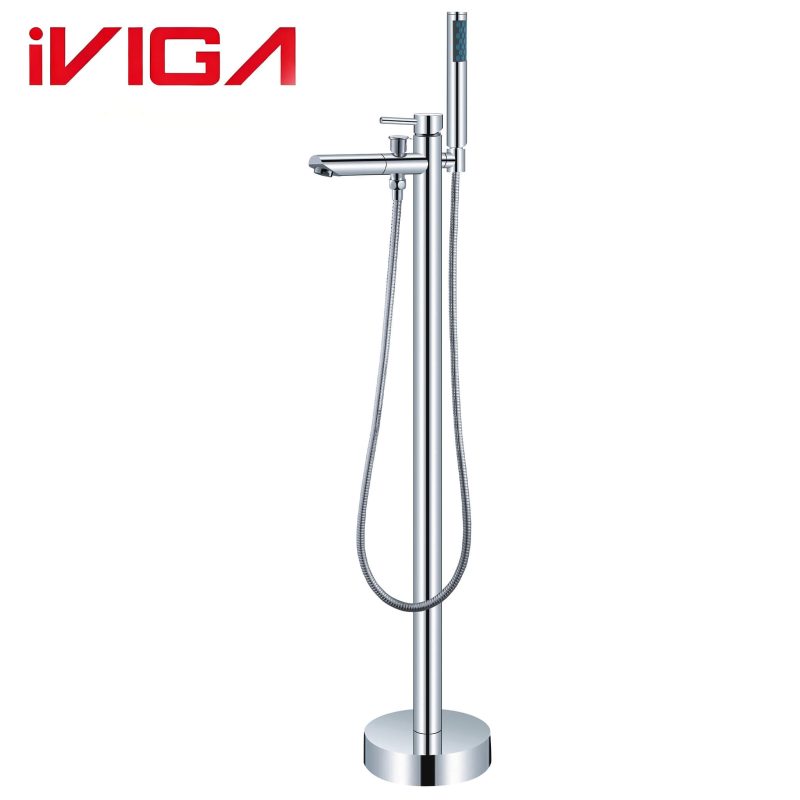 VIGA 79461701CH Chrome Single‑Handle Freestanding Tub Faucet with Handheld Shower, Floor Mount Bathtub Tap 1 - - 1