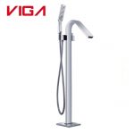 VIGA 79462201CH chrome high‑arc freestanding tub faucet floor mounted bathtub filler tap with hand shower