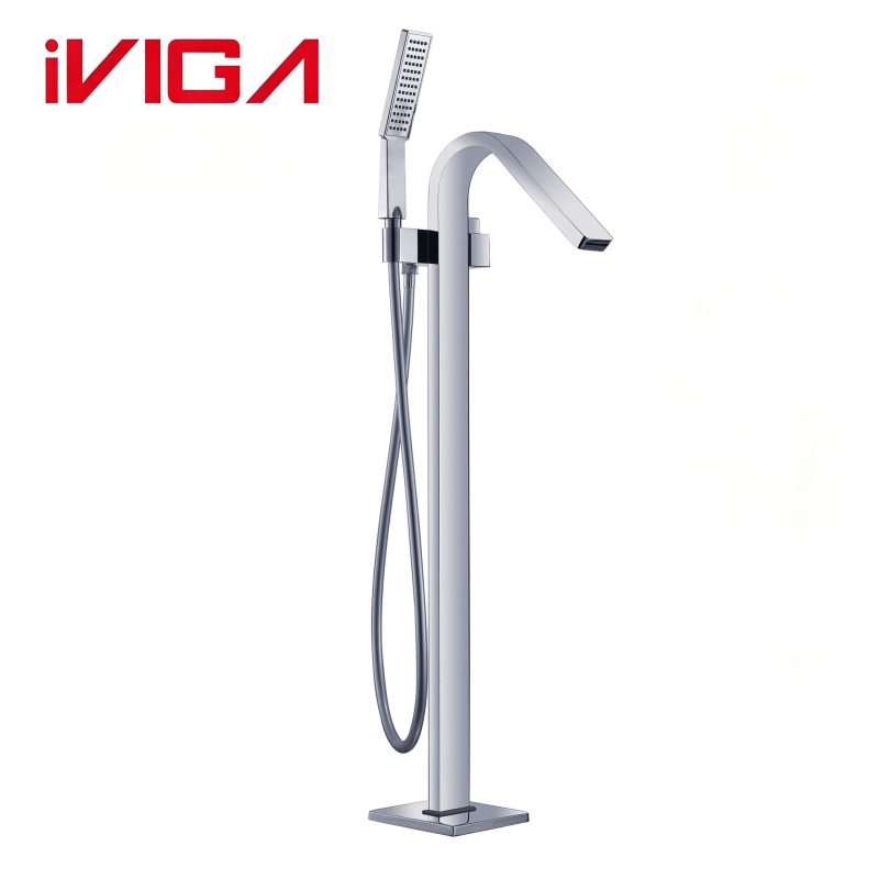 VIGA 79462201CH Freestanding Tub Faucet, High‑Arc Floor Mounted Bathtub Filler Tap with Hand Shower, Chrome Finish