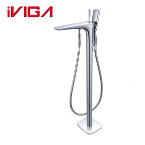 VIGA 79462401CH chrome modern freestanding tub faucet floor mounted bathtub filler tap with top‑mount single handle and hand shower