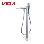 VIGA 79462401CH chrome modern freestanding tub faucet floor mounted bathtub filler tap with top‑mount single handle and hand shower