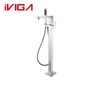 VIGA 79462701CH chrome square‑profile freestanding tub faucet floor mounted bathtub filler tap with side lever and hand shower