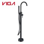 VIGA 79462901BYB matte black gooseneck freestanding tub faucet floor mounted bathtub filler tap with round side lever and hand shower