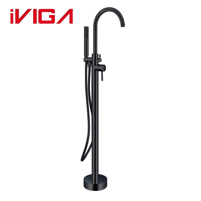 VIGA 79462901BYB Freestanding Tub Faucet, Matte Black Curved Gooseneck Floor Mounted Bathtub Filler Tap with Hand Shower 1 - - 1