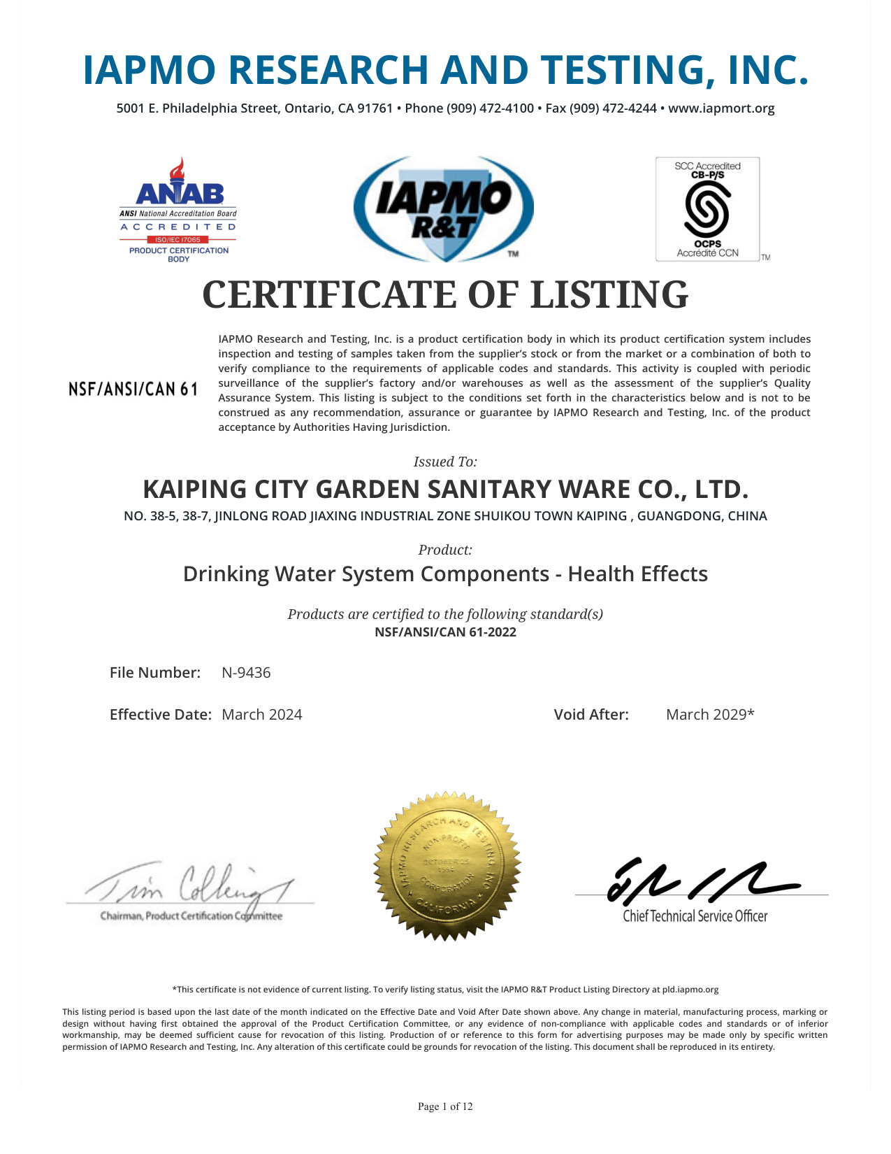 Certified Faucets - CUPC, NSF/ANSI 61, CE 4 - - 3