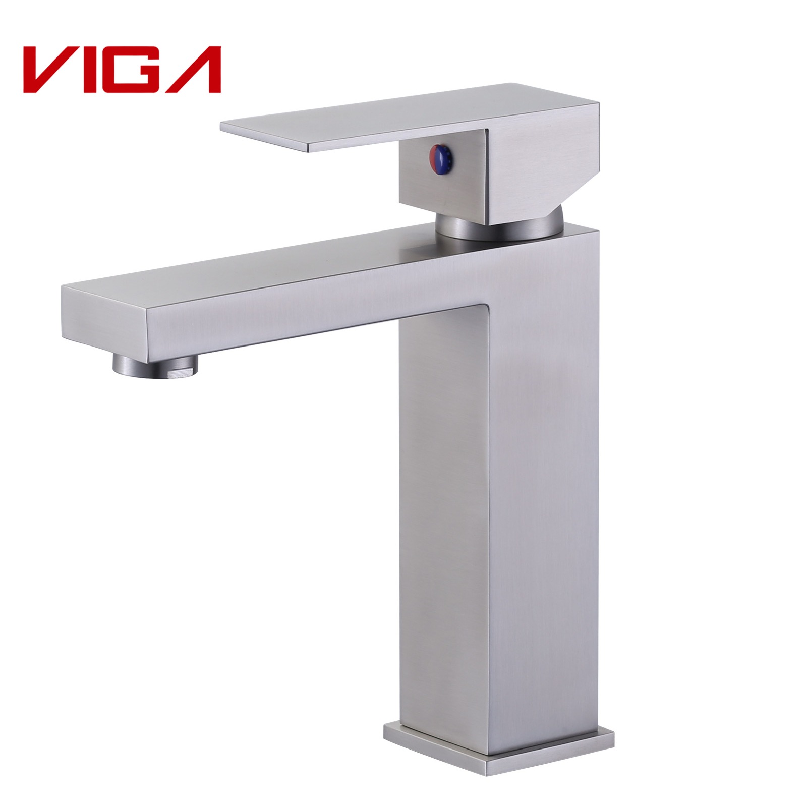 1115A0 Stainless Steel Square Basin Mixer, Single Handle Bathroom Faucet, Brushed Nickel