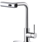 VIGA pull out kitchen sink mixer tap front view in brushed 304 stainless steel with high-arc gooseneck spout
