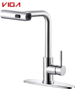 VIGAFAUCET 24" pull out kitchen sink mixer tap front view in brushed stainless steel finish VIGAFAUCET 24" pull out kitchen sink mixer tap front view in brushed stainless steel finish